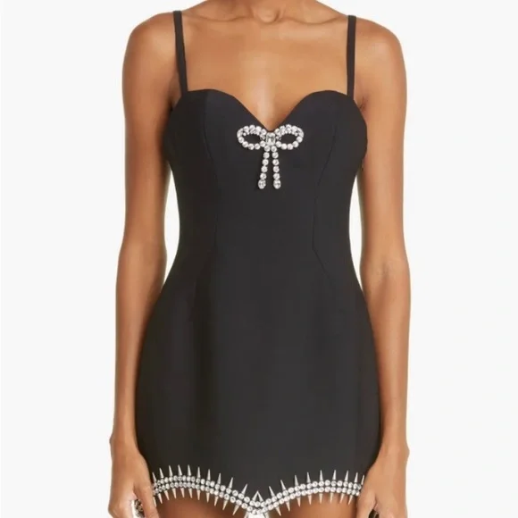 spike dress black Black crpe long-sleeve dress, featuring gold spike embroidery